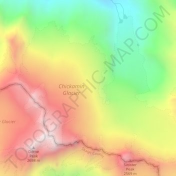 Chickamin Glacier topographic map, elevation, terrain