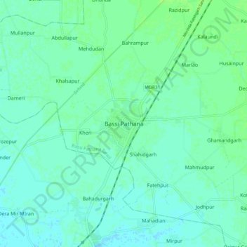 Bassi Pathana topographic map, elevation, terrain