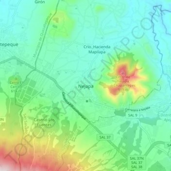 Nejapa topographic map, elevation, terrain