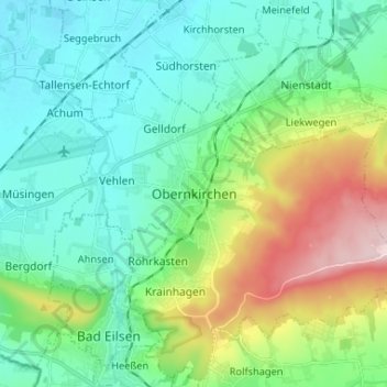 Obernkirchen topographic map, elevation, terrain