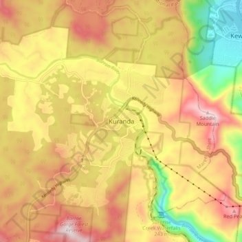 Kuranda topographic map, elevation, terrain