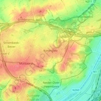 Koningslo topographic map, elevation, terrain