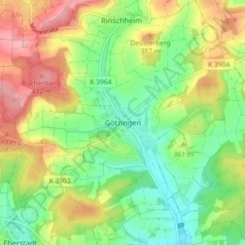 Götzingen topographic map, elevation, terrain