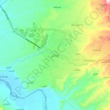 Qaladiza topographic map, elevation, terrain