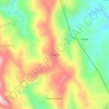 Xonalpu topographic map, elevation, terrain