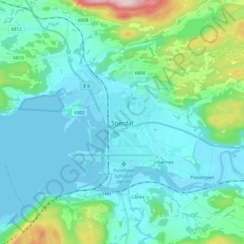 Stjørdal topographic map, elevation, terrain
