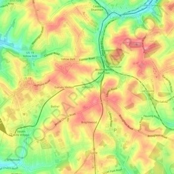 Hillcrest topographic map, elevation, terrain