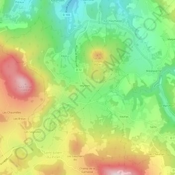 Veyrines topographic map, elevation, terrain