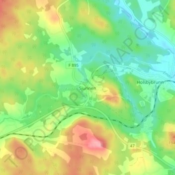 Sjunnen topographic map, elevation, terrain
