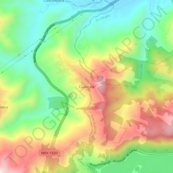 Cuaxicala topographic map, elevation, terrain