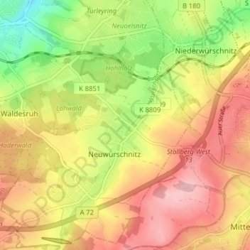 Oberwürschnitz topographic map, elevation, terrain