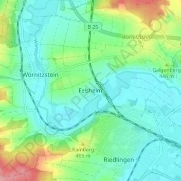Felsheim topographic map, elevation, terrain