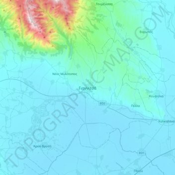 Giannitsa topographic map, elevation, terrain