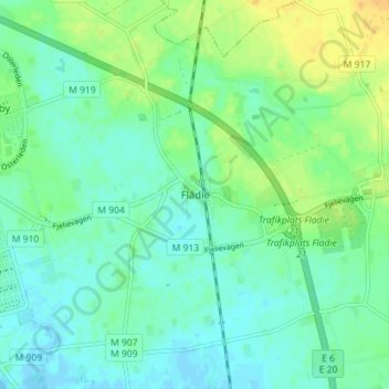 Flädie topographic map, elevation, terrain