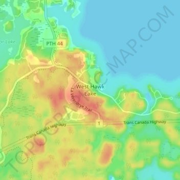 West Hawk Lake topographic map, elevation, terrain