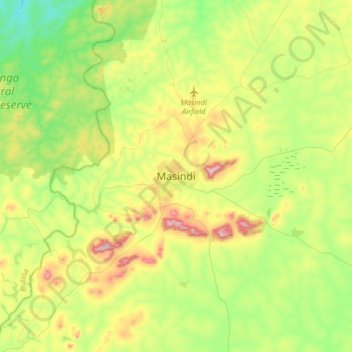 Masindi topographic map, elevation, terrain