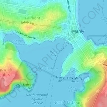Manly Cove topographic map, elevation, terrain