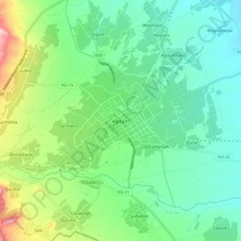 Ağdam topographic map, elevation, terrain