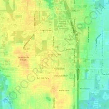 North Oak Hill topographic map, elevation, terrain