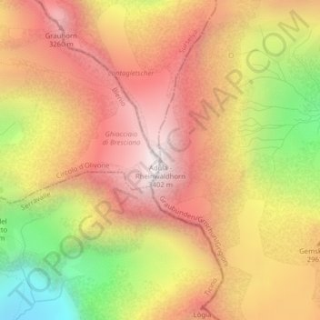 Adula - Rheinwaldhorn topographic map, elevation, terrain