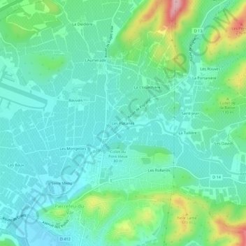Les Platanes topographic map, elevation, terrain