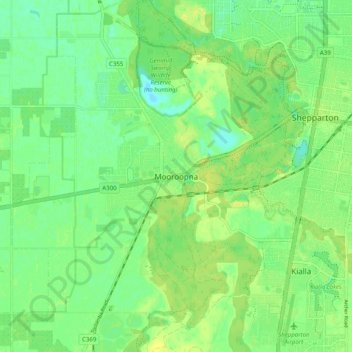 Mooroopna topographic map, elevation, terrain