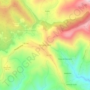 Portela de Unhais topographic map, elevation, terrain