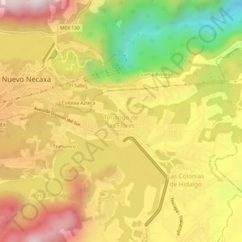 Tenango de las Flores topographic map, elevation, terrain