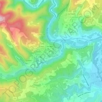 Le Prat topographic map, elevation, terrain