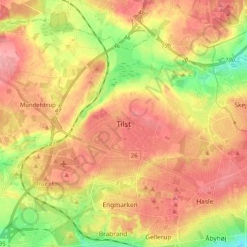 Tilst topographic map, elevation, terrain