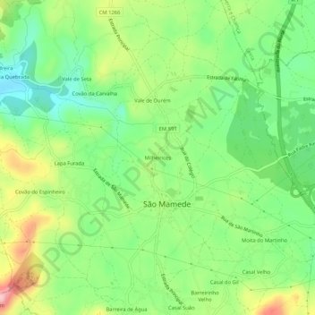 Milheirices topographic map, elevation, terrain