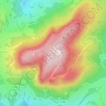 Mont Poupet topographic map, elevation, terrain