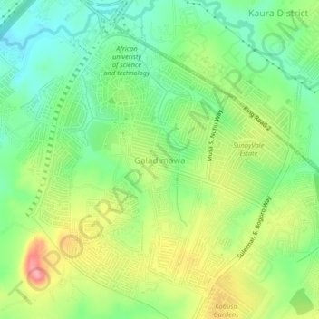 Galadimawa topographic map, elevation, terrain