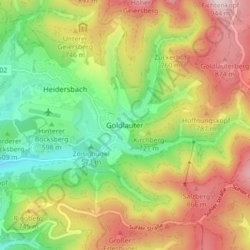 Goldlauter topographic map, elevation, terrain