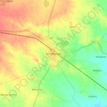 Ashoknagar topographic map, elevation, terrain