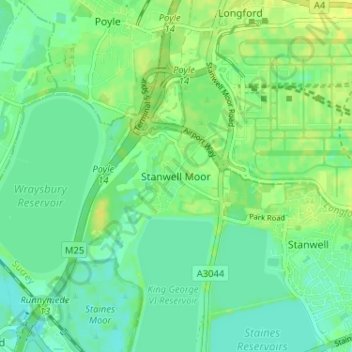 Stanwell Moor topographic map, elevation, terrain