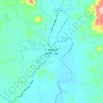 Cutzamala de Pinzón topographic map, elevation, terrain