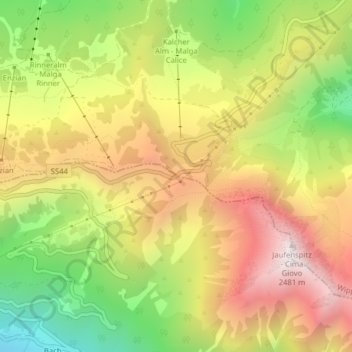 Jaufenpass topographic map, elevation, terrain