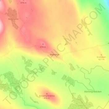 Hornmyr topographic map, elevation, terrain