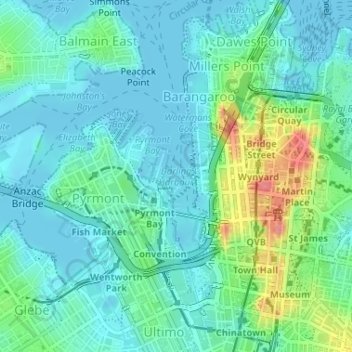 Darling Harbour topographic map, elevation, terrain
