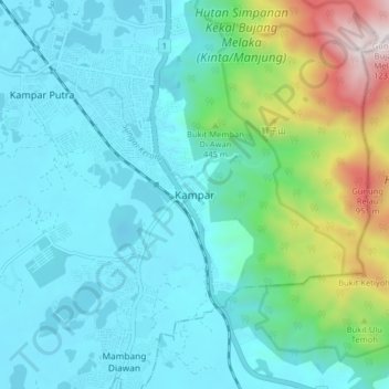 Kampar topographic map, elevation, terrain