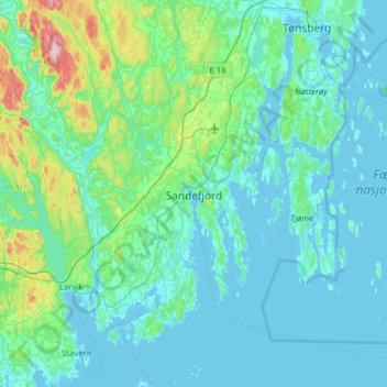 Sandefjord topographic map, elevation, terrain