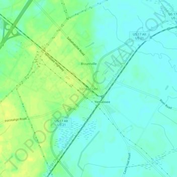 Yemassee topographic map, elevation, terrain