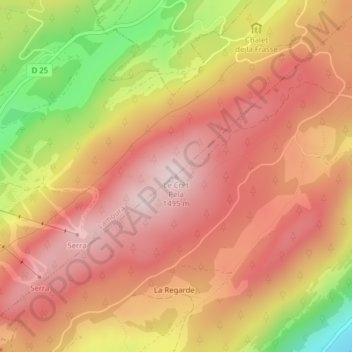 Le Crêt Pela topographic map, elevation, terrain