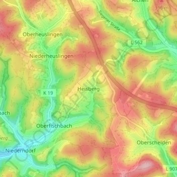 Heisberg topographic map, elevation, terrain