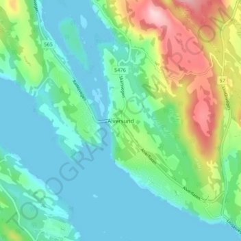 Alversund topographic map, elevation, terrain