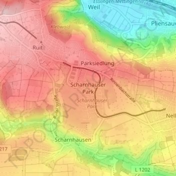Scharnhauser Park topographic map, elevation, terrain
