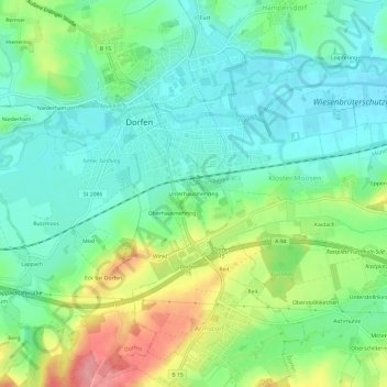 Unterhausmehring topographic map, elevation, terrain