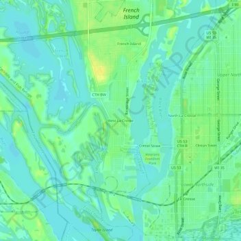 West La Crosse topographic map, elevation, terrain