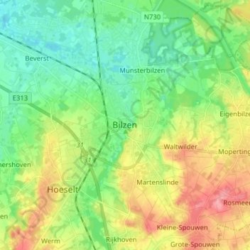 Bilzen topographic map, elevation, terrain
